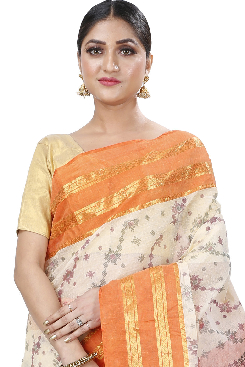 Orange Pure Cotton Rashi Print Tant Saree Print (1010)